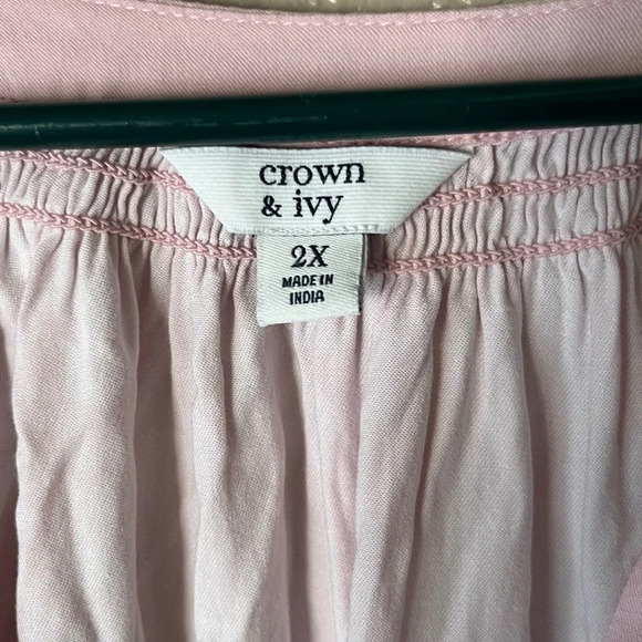 Crown & Ivy Top Women's 2X Striped Color Block Split V Neck Preppy Southern - Picture 7 of 7